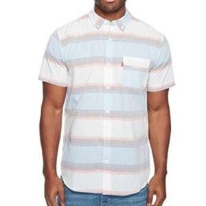 Levi's Shirt Men's Size XXL White Blue Pink Stripe Palette Short Sleeve Button